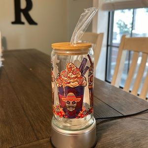 NEW- UV DTF Day of the dead design 16 oz can shaped glass cup .